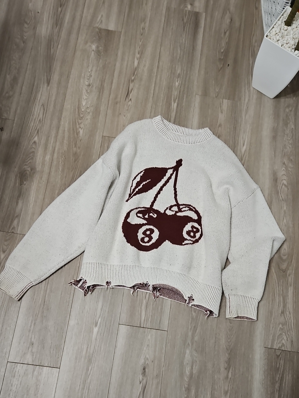 PacSun Oversized 8 Ball Sweater with Maroon Cherry Graphic